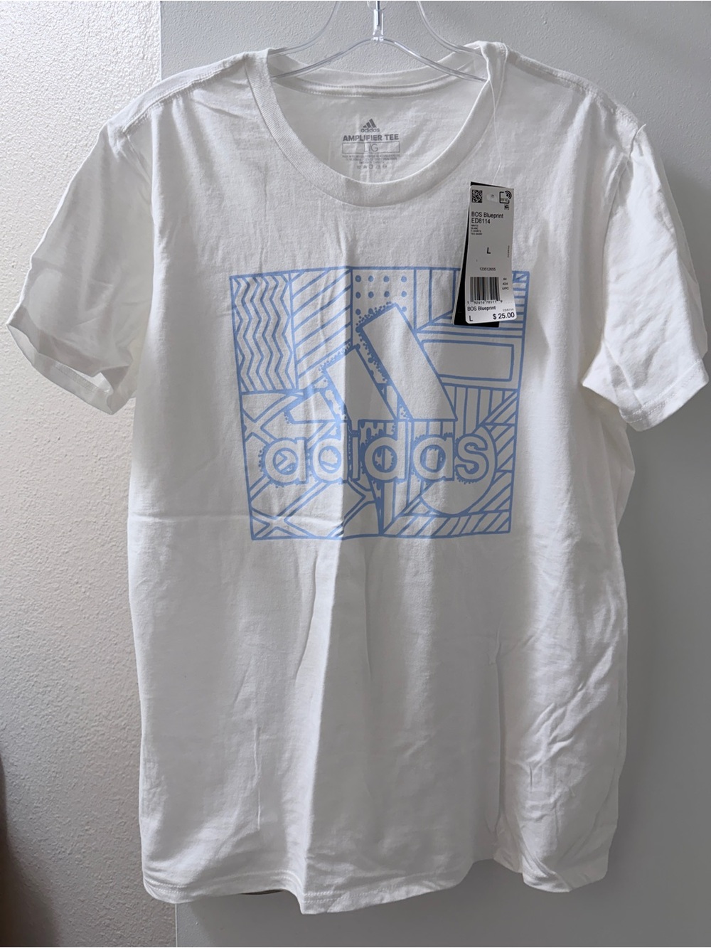 Adidas Women's White Graphic Logo Tee - Light Blue Print